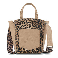 WG296-8014TN   Wrangler Leopard Print Braided Handle Tote/Crossbody - Tan