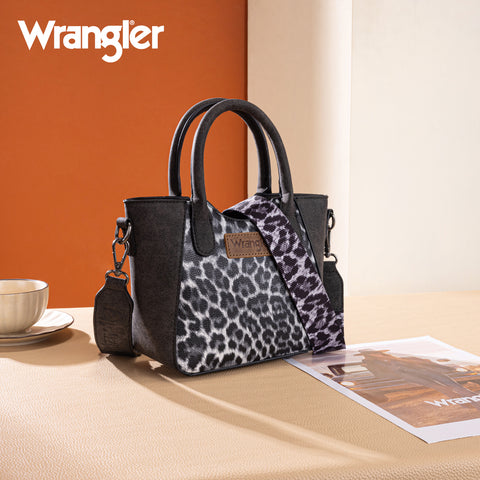 WG296-8015BK  Wrangler Leopard Print Small Tote/Crossbody -Black