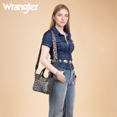 WG296-8015BK  Wrangler Leopard Print Small Tote/Crossbody -Black