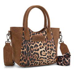 WG296-8015BR  Wrangler Leopard Print Small Tote/Crossbody -Brown