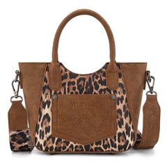 WG296-8015BR  Wrangler Leopard Print Small Tote/Crossbody -Brown