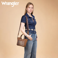 WG296-8015BR  Wrangler Leopard Print Small Tote/Crossbody -Brown