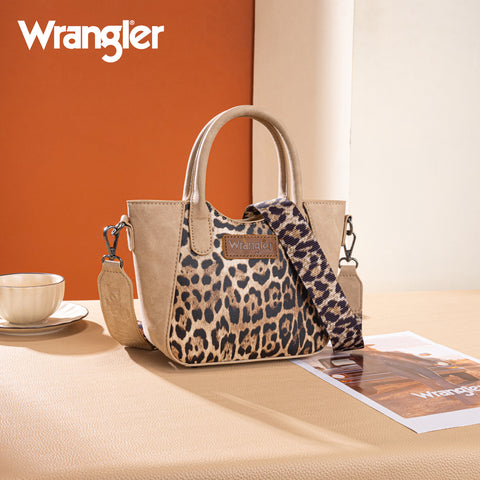 WG296-8015TN  Wrangler Leopard Print Small Tote/Crossbody -Tan