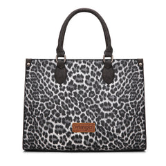 WG296-8625BK    Wrangler Leopard Print Wide Tote Bag/Crossbody- Black