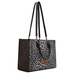 WG296-8625BK    Wrangler Leopard Print Wide Tote Bag/Crossbody- Black