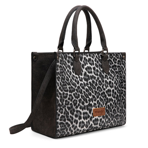 WG296-8625BK    Wrangler Leopard Print Wide Tote Bag/Crossbody- Black