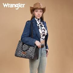 WG296-8625BK    Wrangler Leopard Print Wide Tote Bag/Crossbody- Black