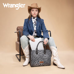WG296-8625BK    Wrangler Leopard Print Wide Tote Bag/Crossbody- Black