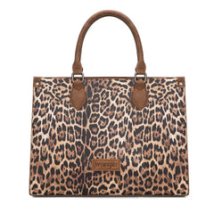 WG296-8625BR    Wrangler Leopard Print Wide Tote Bag/Crossbody- Brown