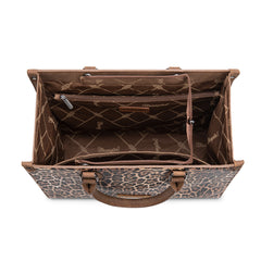 WG296-8625BR    Wrangler Leopard Print Wide Tote Bag/Crossbody- Brown