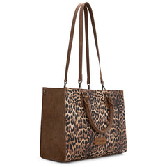 WG296-8625BR    Wrangler Leopard Print Wide Tote Bag/Crossbody- Brown