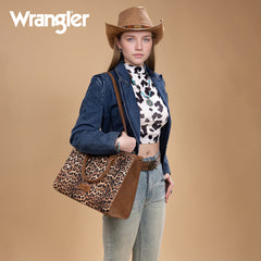 WG296-8625BR    Wrangler Leopard Print Wide Tote Bag/Crossbody- Brown