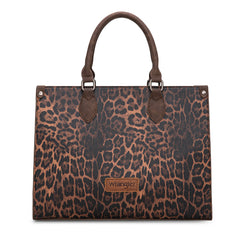 WG296-8625CF    Wrangler Leopard Print Wide Tote Bag/Crossbody- Coffee