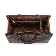 WG296-8625CF    Wrangler Leopard Print Wide Tote Bag/Crossbody- Coffee