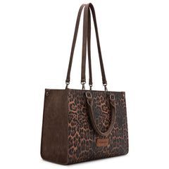 WG296-8625CF    Wrangler Leopard Print Wide Tote Bag/Crossbody- Coffee