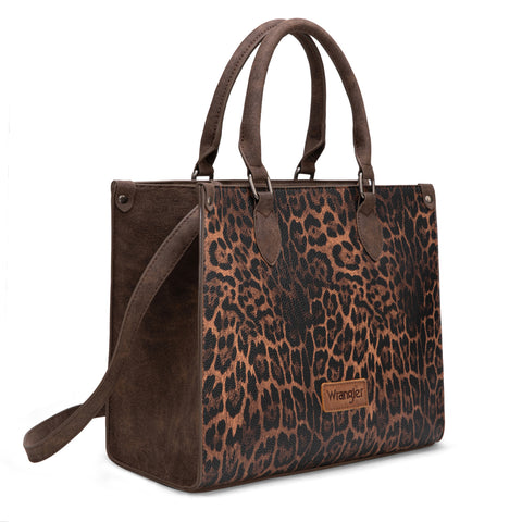 WG296-8625CF    Wrangler Leopard Print Wide Tote Bag/Crossbody- Coffee