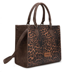 WG296-8625CF    Wrangler Leopard Print Wide Tote Bag/Crossbody- Coffee