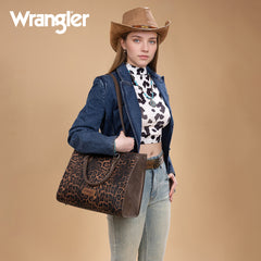 WG296-8625CF    Wrangler Leopard Print Wide Tote Bag/Crossbody- Coffee