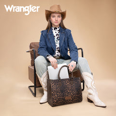 WG296-8625CF    Wrangler Leopard Print Wide Tote Bag/Crossbody- Coffee