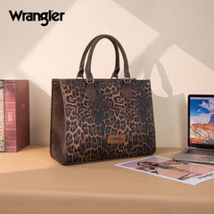 WG296-8625CF    Wrangler Leopard Print Wide Tote Bag/Crossbody- Coffee