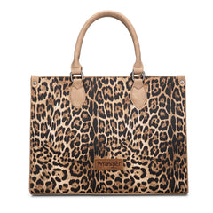 WG296-8625TN    Wrangler Leopard Print Wide Tote Bag/Crossbody- Tan