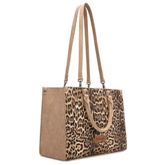 WG296-8625TN    Wrangler Leopard Print Wide Tote Bag/Crossbody- Tan