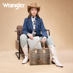 WG296-8625TN    Wrangler Leopard Print Wide Tote Bag/Crossbody- Tan