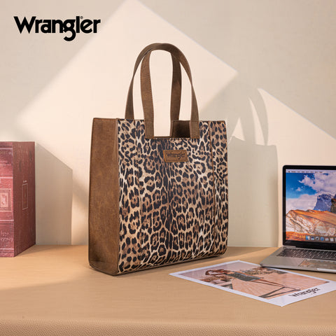 WG296-8900BR    Wrangler Leopard Print Tote Bag- Brown