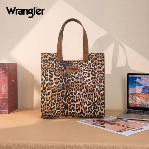 WG296-8900BR    Wrangler Leopard Print Tote Bag- Brown