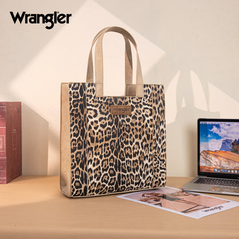WG296-8900TN    Wrangler Leopard Print Tote Bag- Tan