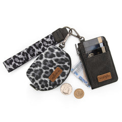WG296-W0051  Wrangler Leopard Print Dual Pouch Wristlet -Black