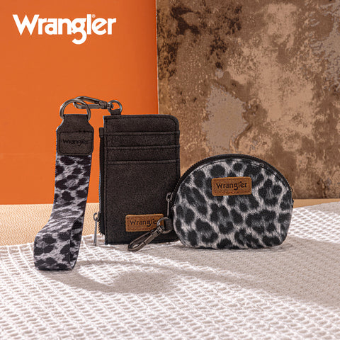 WG296-W0051  Wrangler Leopard Print Dual Pouch Wristlet -Black