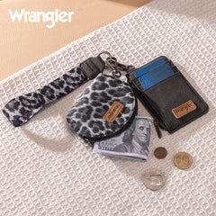 WG296-W0051  Wrangler Leopard Print Dual Pouch Wristlet -Black