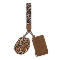 WG296-W0051  Wrangler Leopard Print Dual Pouch Wristlet -Brown