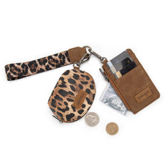 WG296-W0051  Wrangler Leopard Print Dual Pouch Wristlet -Brown