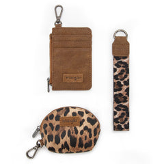 WG296-W0051  Wrangler Leopard Print Dual Pouch Wristlet -Brown