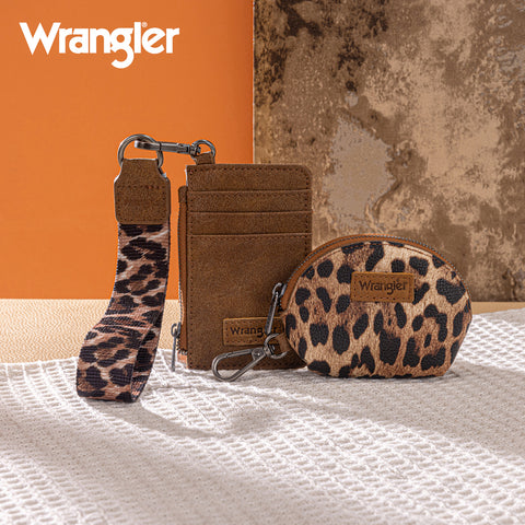 WG296-W0051  Wrangler Leopard Print Dual Pouch Wristlet -Brown