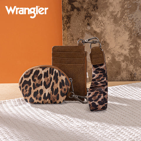 WG296-W0051  Wrangler Leopard Print Dual Pouch Wristlet -Brown