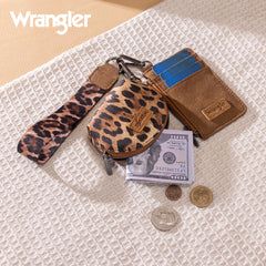 WG296-W0051  Wrangler Leopard Print Dual Pouch Wristlet -Brown