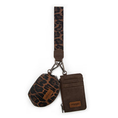 WG296-W0051  Wrangler Leopard Print Dual Pouch Wristlet -Coffee