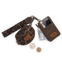 WG296-W0051  Wrangler Leopard Print Dual Pouch Wristlet -Coffee