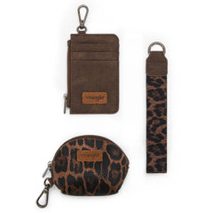 WG296-W0051  Wrangler Leopard Print Dual Pouch Wristlet -Coffee