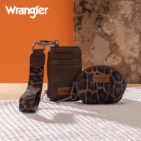 WG296-W0051  Wrangler Leopard Print Dual Pouch Wristlet -Coffee