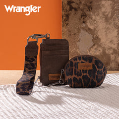 WG296-W0051  Wrangler Leopard Print Dual Pouch Wristlet -Coffee