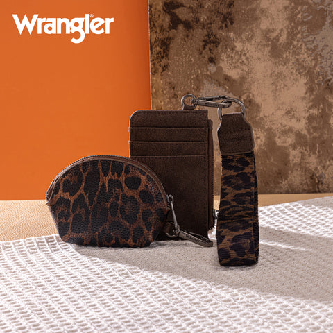 WG296-W0051  Wrangler Leopard Print Dual Pouch Wristlet -Coffee