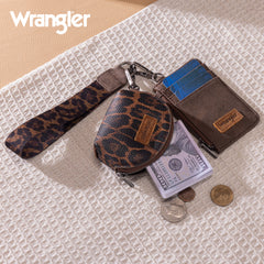 WG296-W0051  Wrangler Leopard Print Dual Pouch Wristlet -Coffee