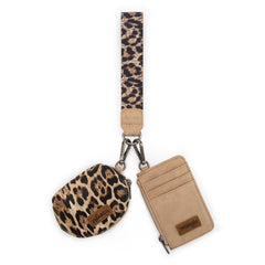 WG296-W0051  Wrangler Leopard Print Dual Pouch Wristlet -Tan