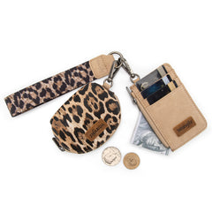 WG296-W0051  Wrangler Leopard Print Dual Pouch Wristlet -Tan