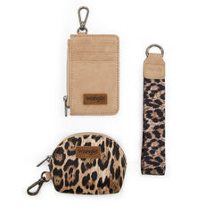 WG296-W0051  Wrangler Leopard Print Dual Pouch Wristlet -Tan