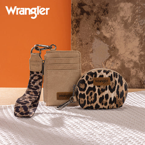 WG296-W0051  Wrangler Leopard Print Dual Pouch Wristlet -Tan